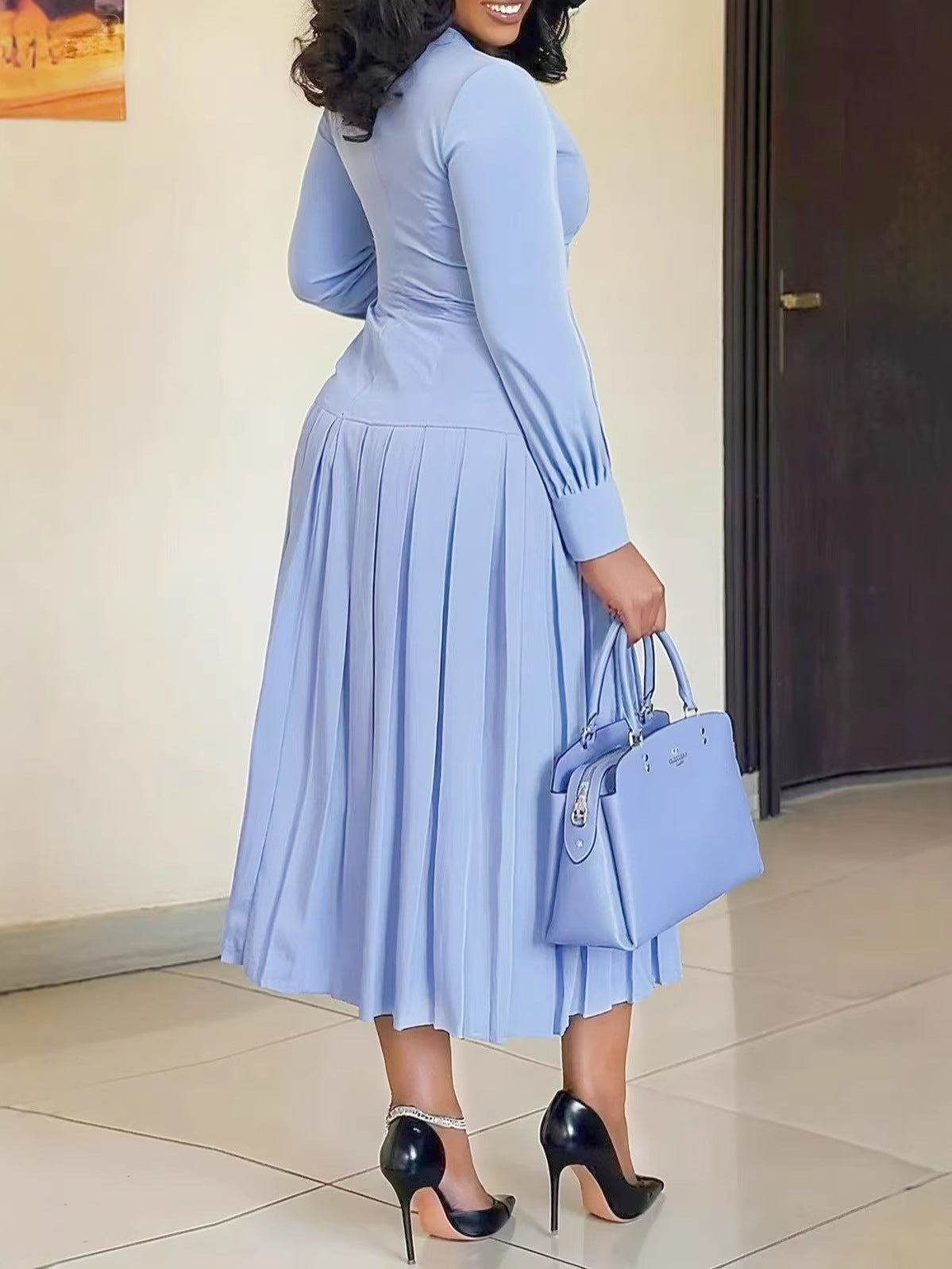 Classic Fashionable Lantern Round Neck Elegant Dress