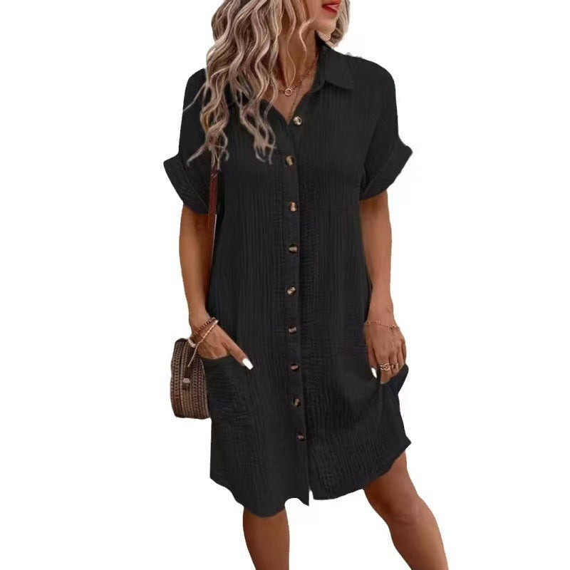 Women's Casual Solid Color Cotton Linen Breasted Long Sleeve Blouse
