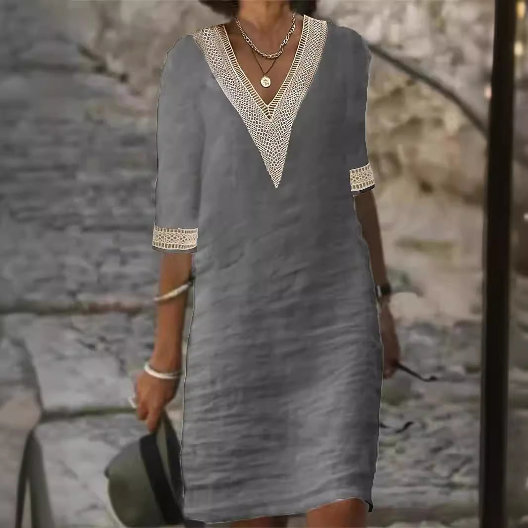 Women's Solid Color Cotton Linen Casual Dress