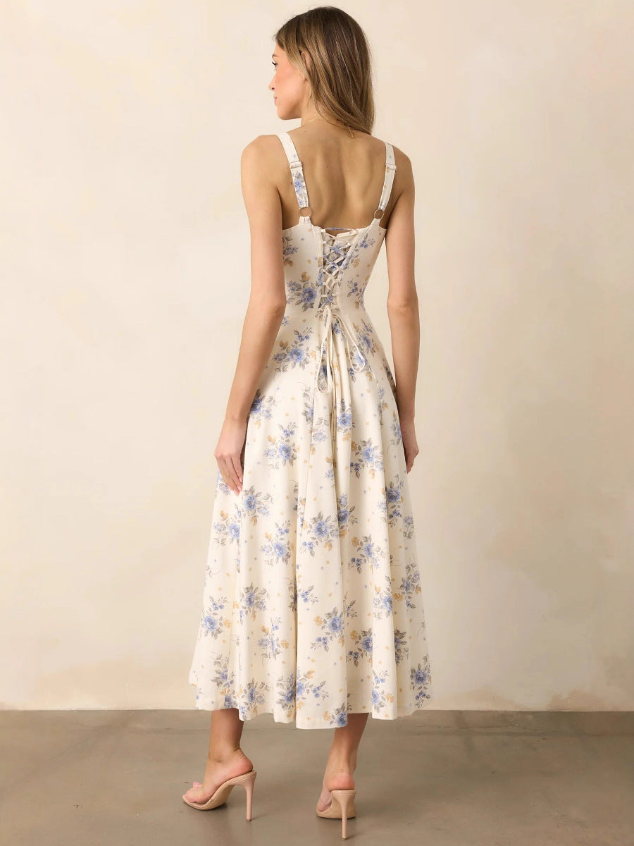 Women's Fashion Sexy Backless Lace Up Split Dress