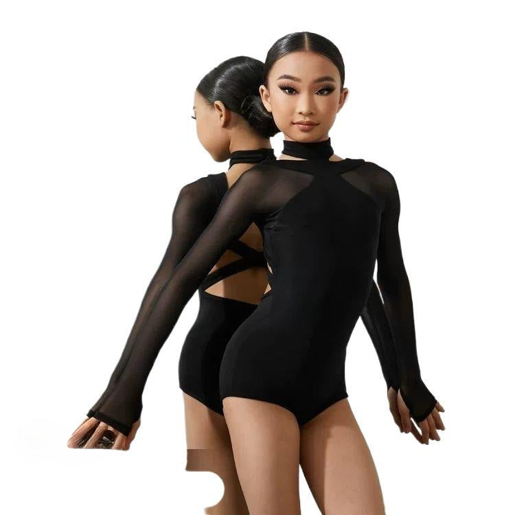 Women's Pad Long-sleeved Beauty Back Sexy Cross Tight Latin Dance Women's T-shirt