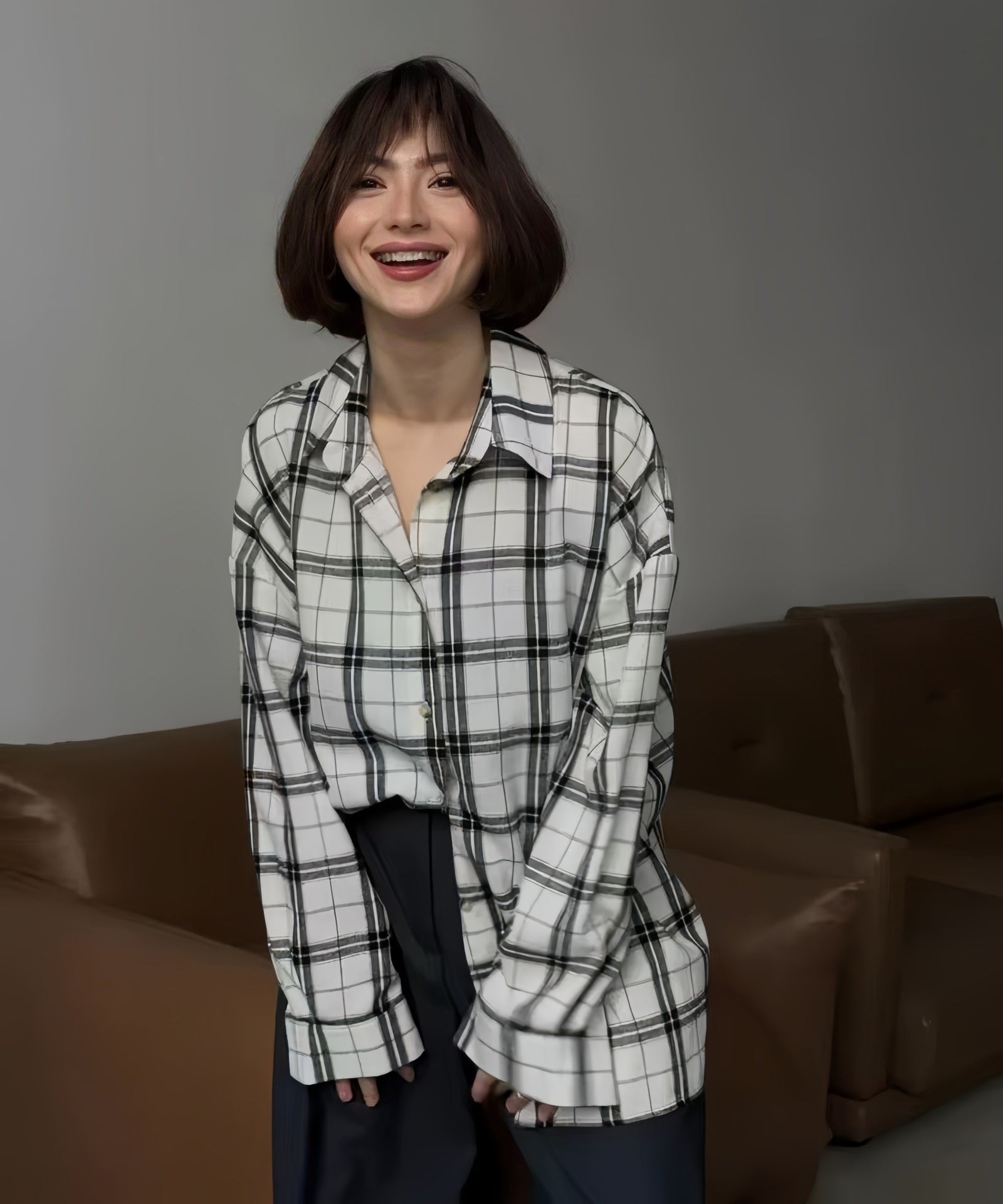 Women's Retro Style Loose Spring Plaid Striped Blouse
