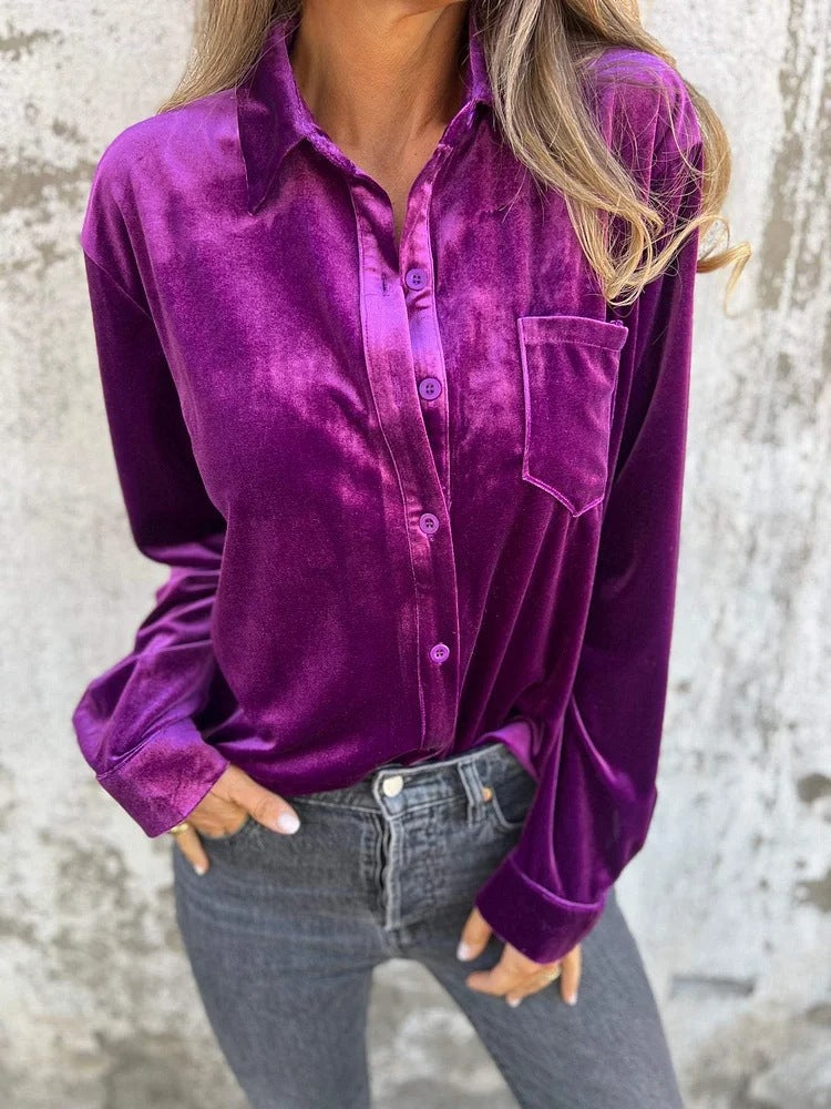 Women's Veet Shirt Long Sleeve Single-breasted Loose Blouse