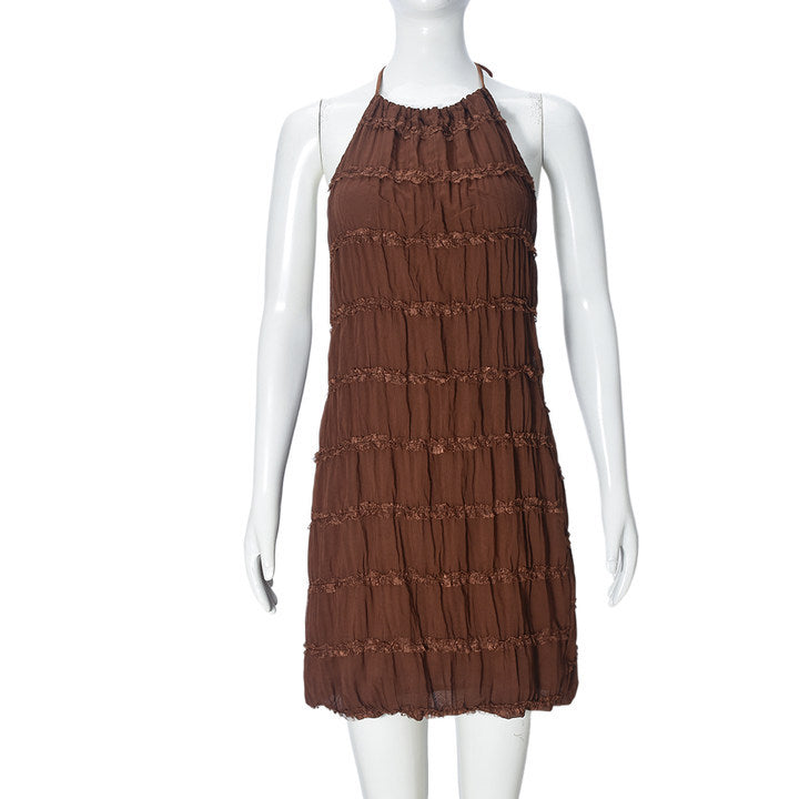 Women's Backless Pleated Stripe Fabric Special Breathable Lace Up Dress