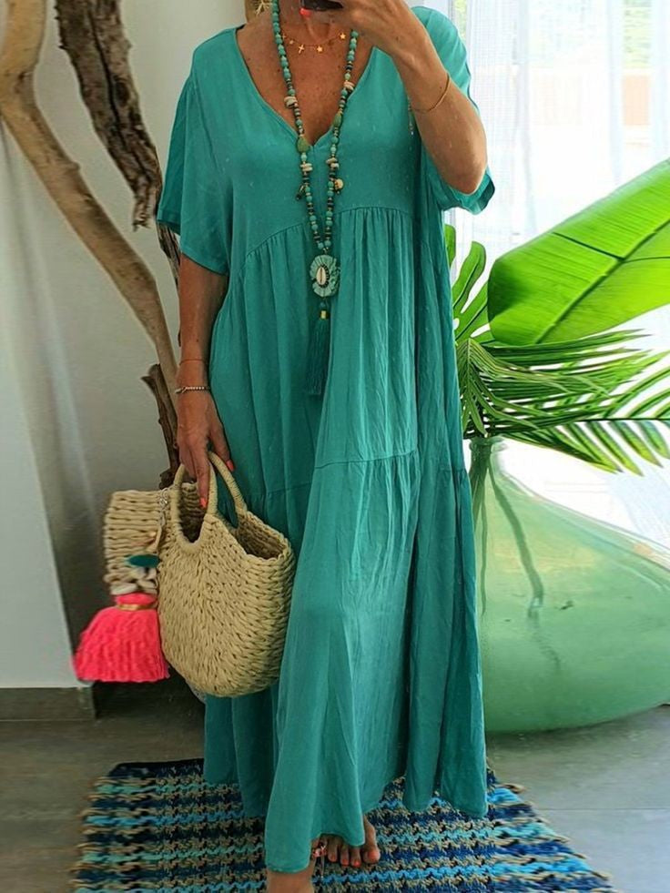 Women's Solid Color Loose Sleeve Large Swing Dress