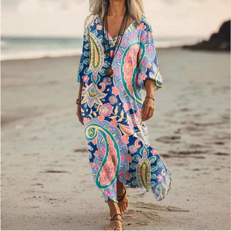Women's Creative Floral Summer Sleeve Midi Dress