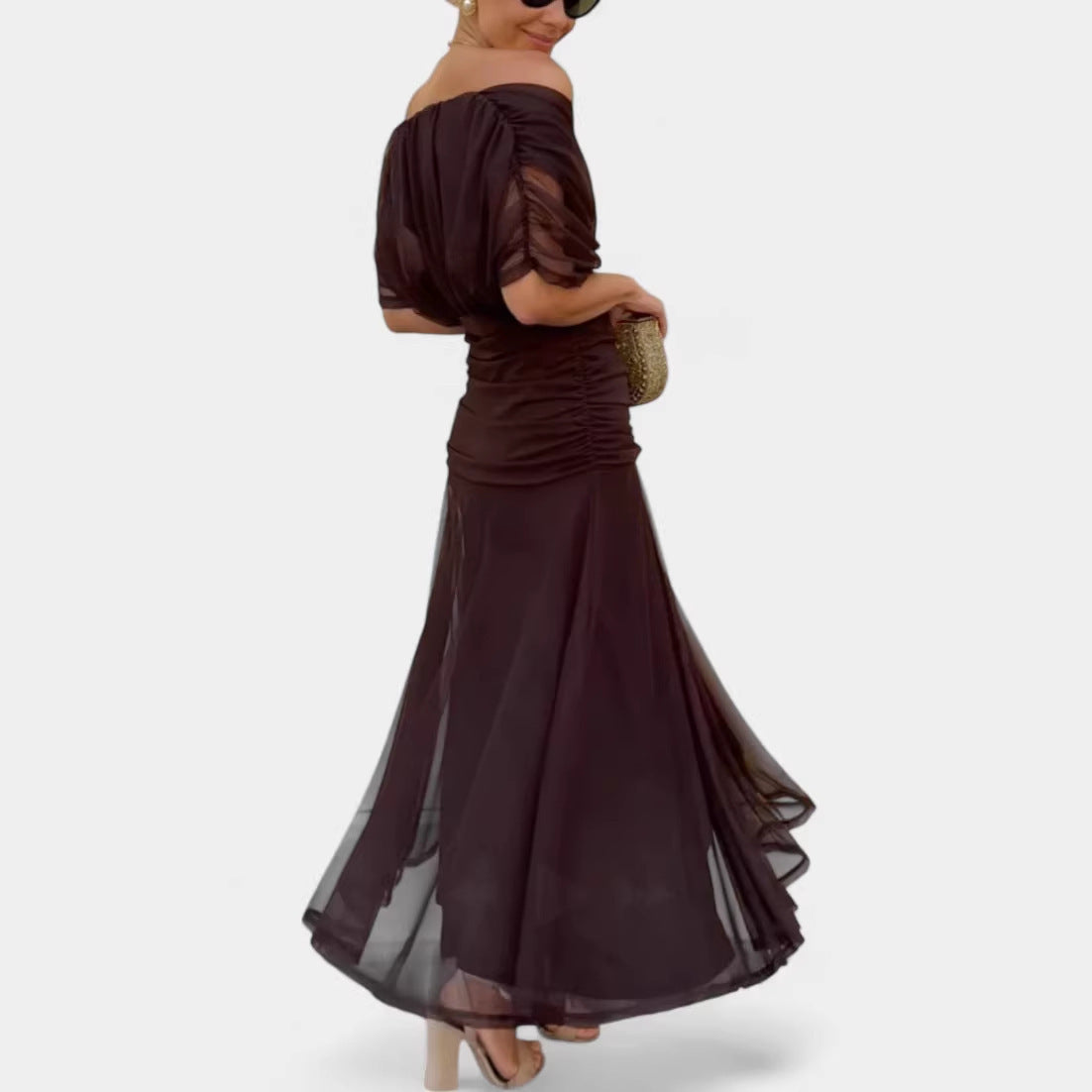 Fashion Printed Mesh Elegant Graceful Midi Dress