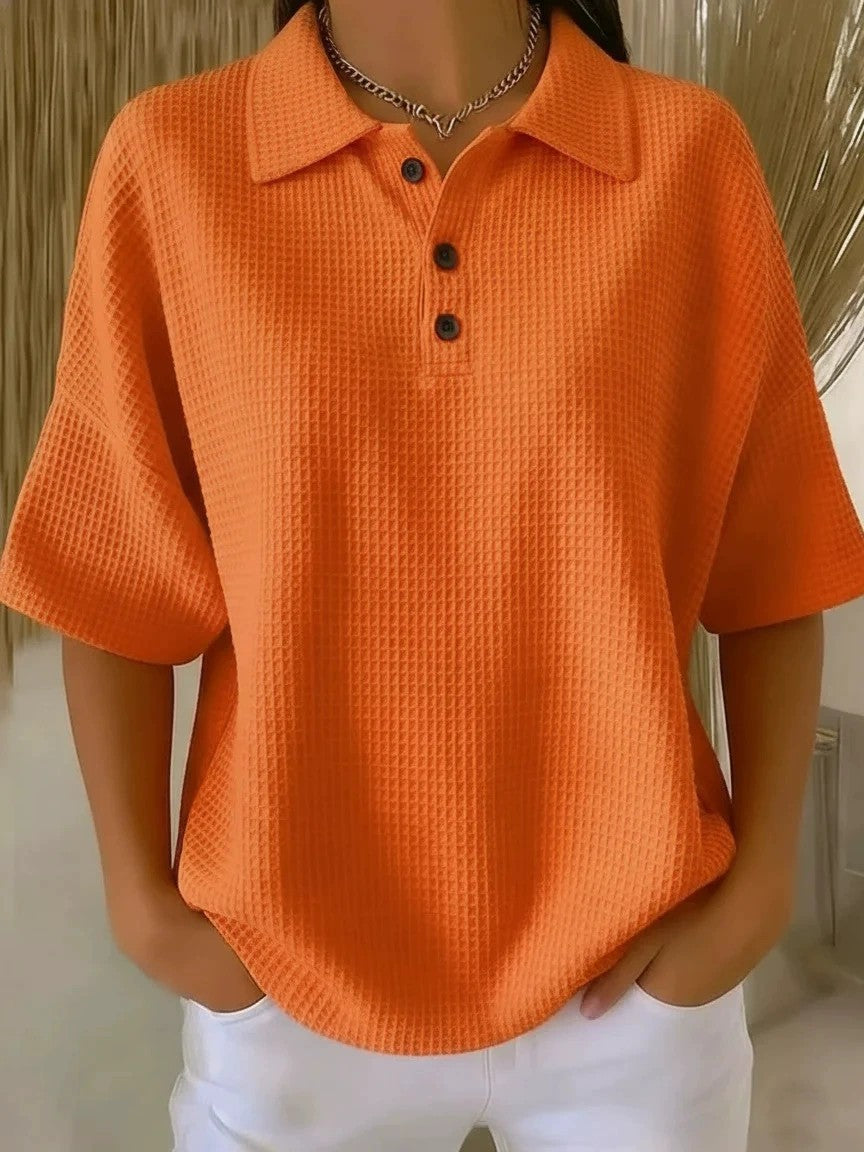 Fashion Waffle Solid Color Pullover Loose Tops