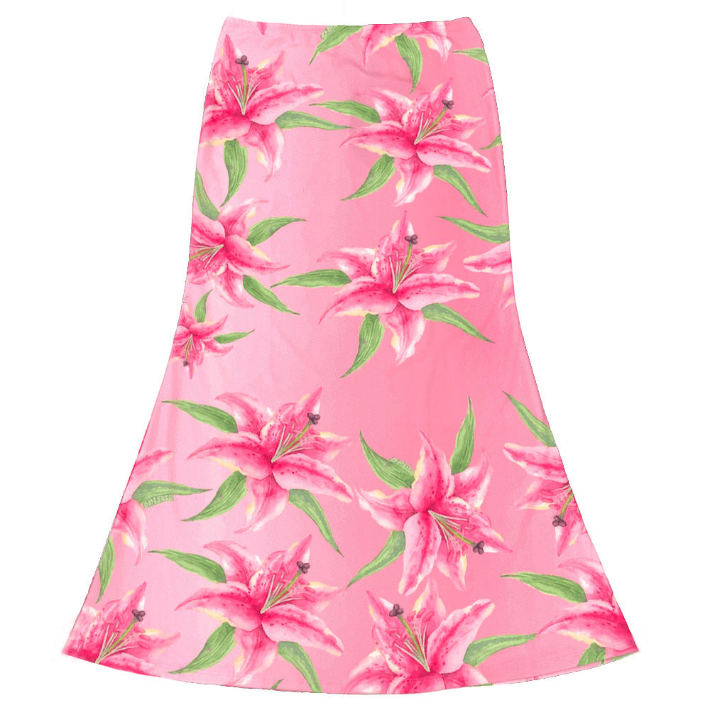 Women's Elastic Waistband Slimming Printed Straight Summer Skirt