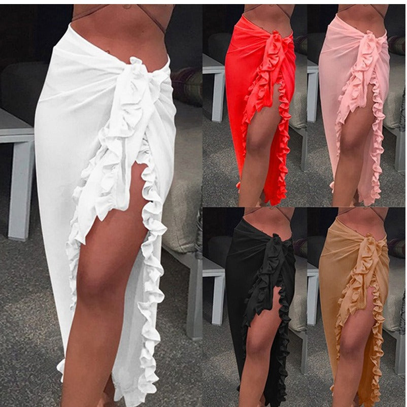 Women's Summer Outdoor Beach Ruffled Chiffon Colors Skirts