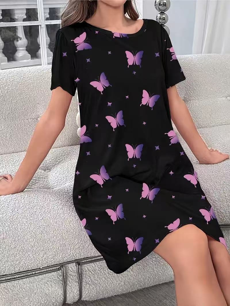 Women's Home Nightdress Round Neck Casual Printed Dress