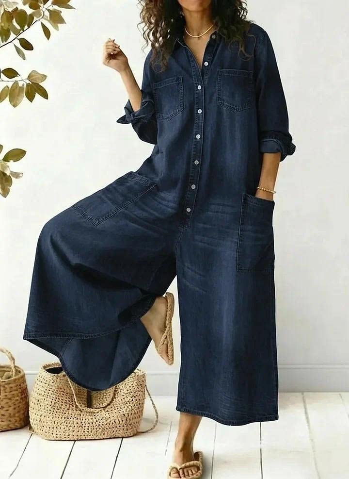 Women's Spring Clothes Fashion Sexy Single-breasted Shirtdress Jumpsuits