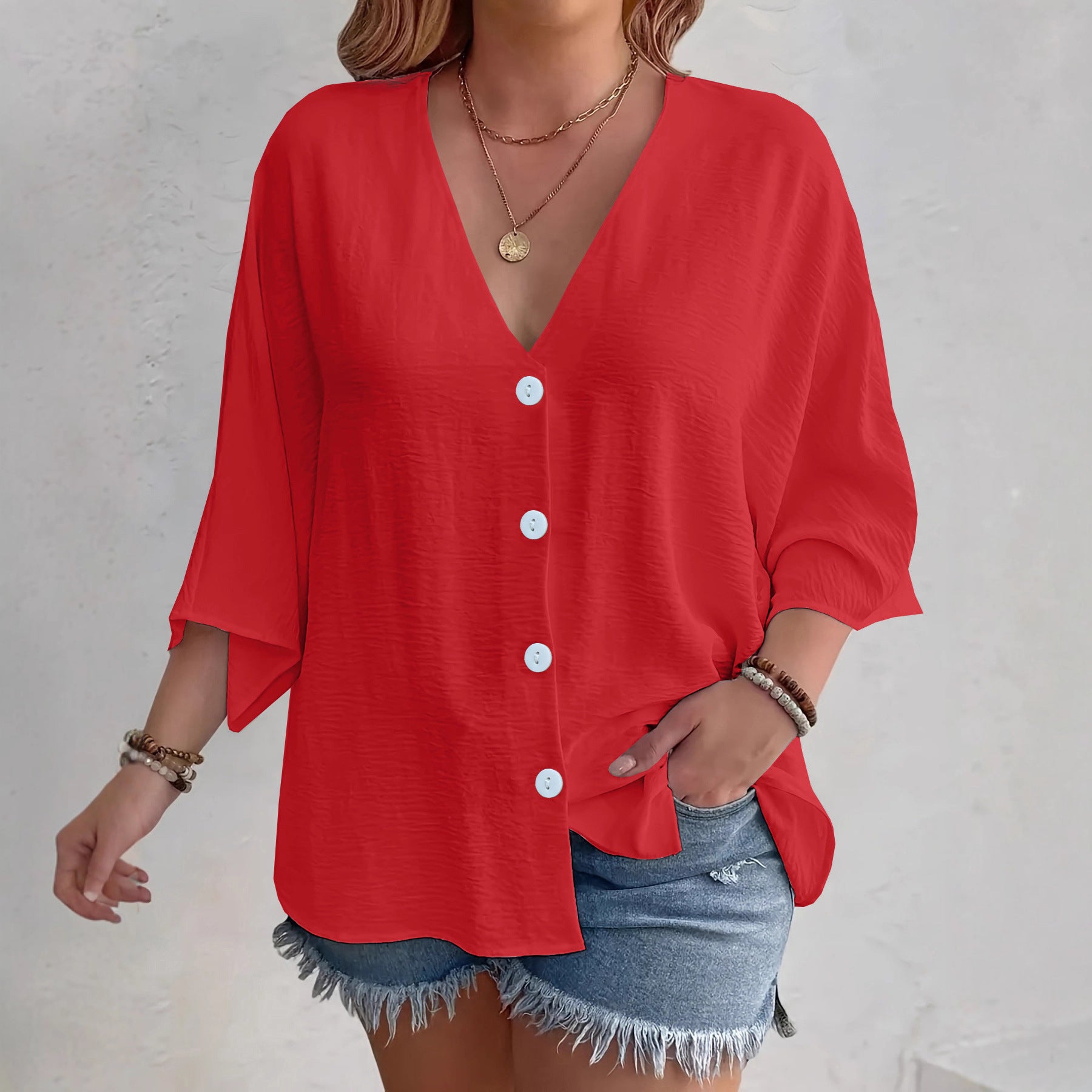 Women's Buttons Ice Silk Wrinkle Solid Color Clothing