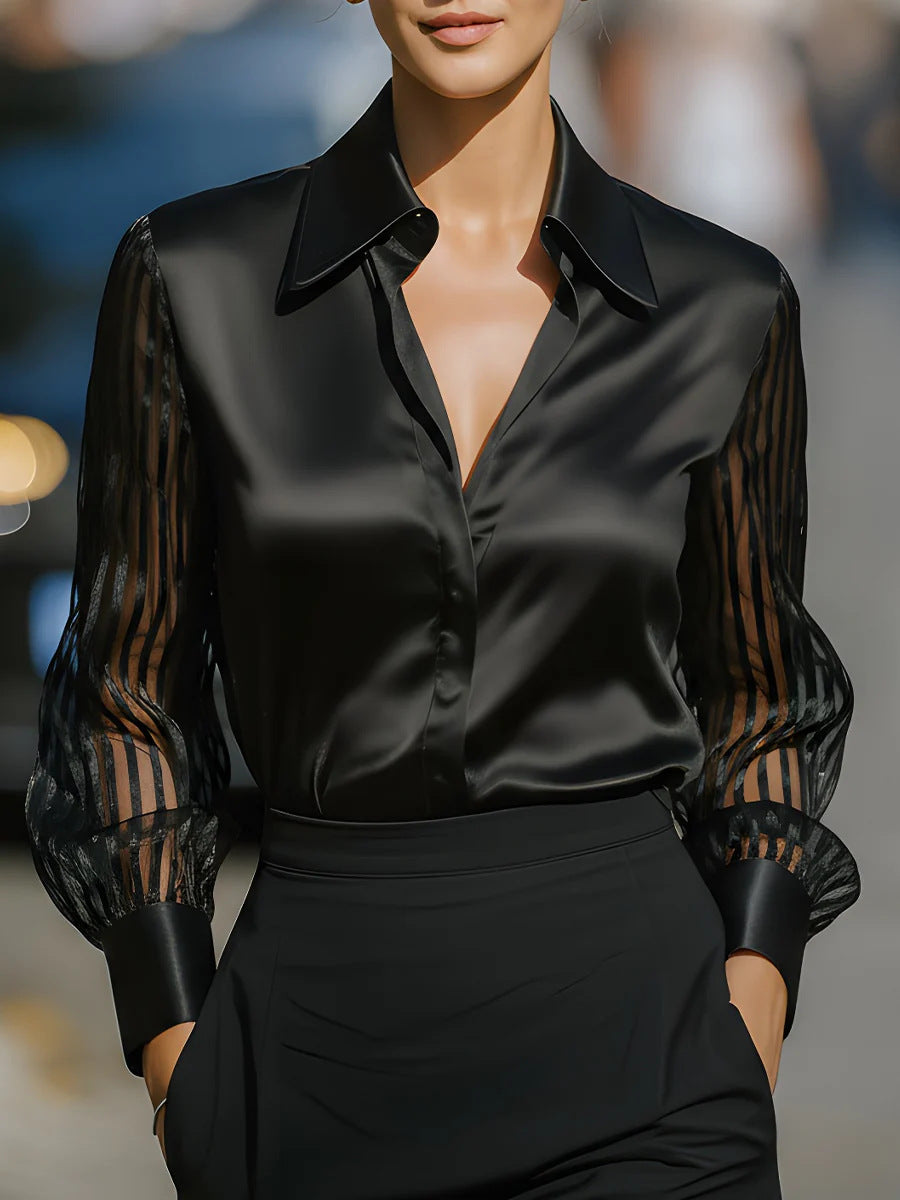 Women's Pure Color Loose Satin Long-sleeved Shirt Blouse