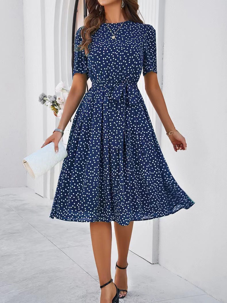 Classy Women's Temperament Leisure Polka-dot Printed Dress