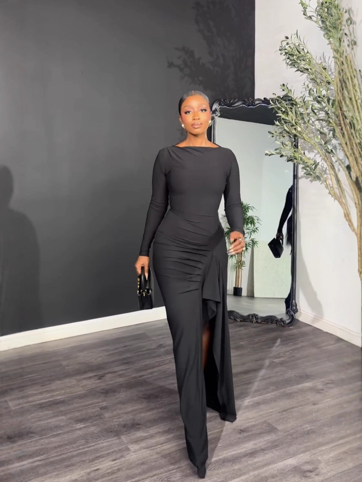Women's Solid Color Fashion Elegant Irregular Slit Dress