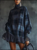 Women's Elegant Outfit Spring Plaid Design Lotus Skirts