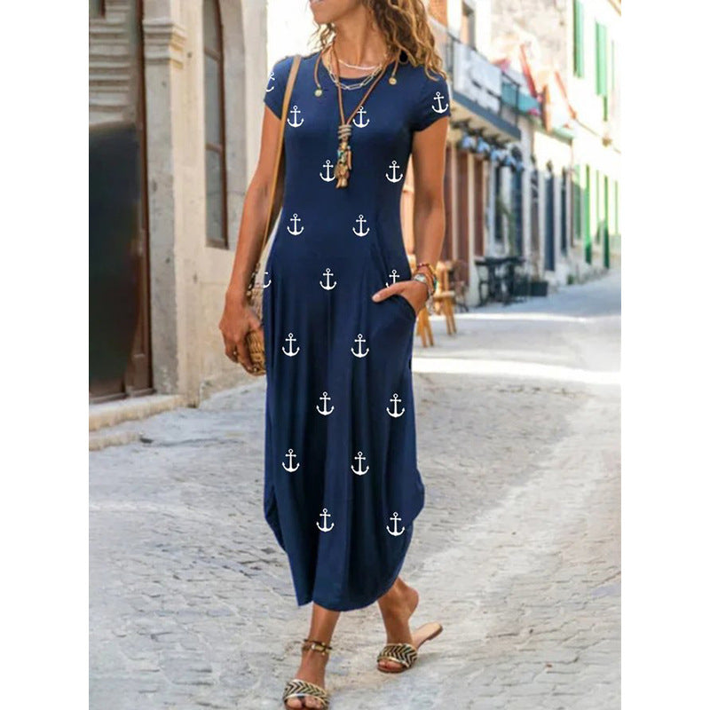 Women's Round Neck Sleeve Trendy Printed With Shorts
