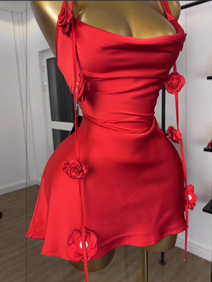 Summer Sleeveless Sling Three-dimensional Flower Pin Dress