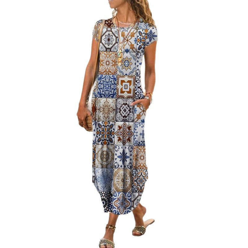 Women's Round Neck Sleeve Trendy Printed With Shorts