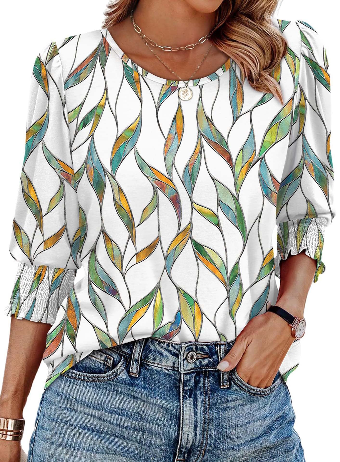 Women's Autumn Loose Casual Print Sleeve Crew Women's T-shirt