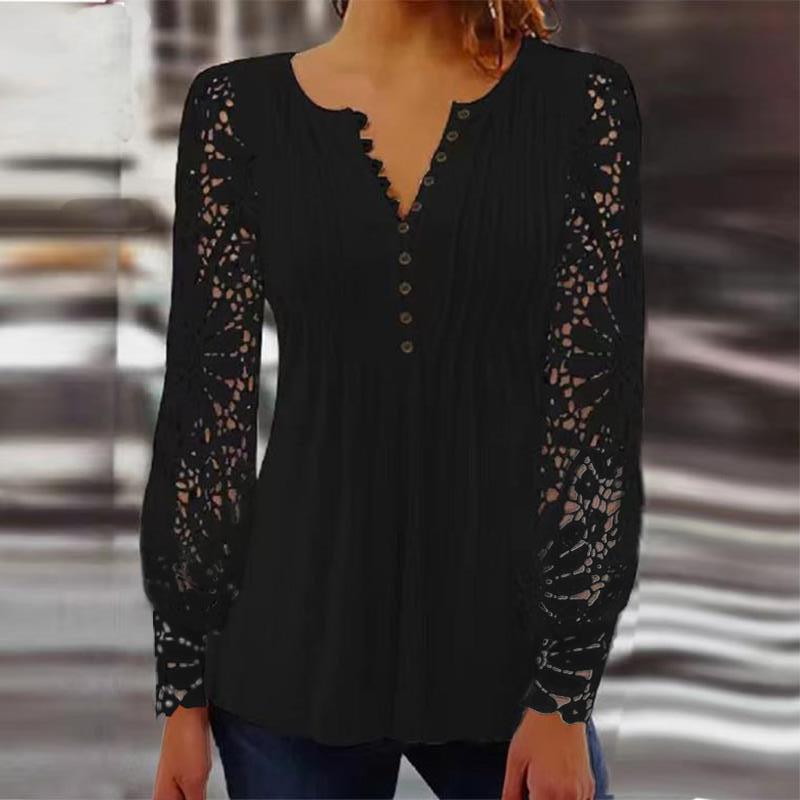 Pretty Women's Spring Fashion Lace Long-sleeved Women's T-shirt