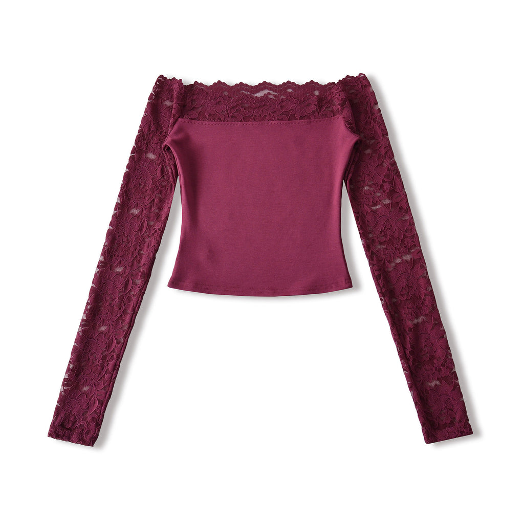 Classy Stylish Women's Lace Stitching Long-sleeved Women's T-shirt