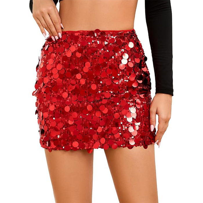 High Waist Sexy Sequined Half-length Dance Skirt