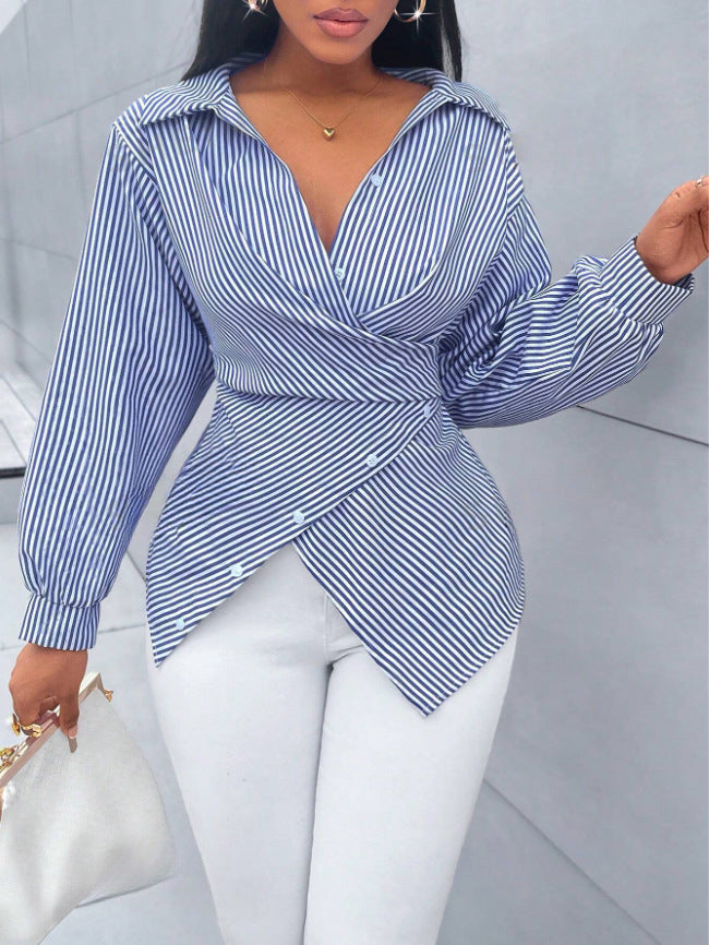 Women's Sexy Striped Long Sleeve Shirt Blouse