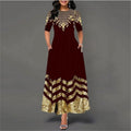 Women's African Long Round Neck Elegant Retro Dress