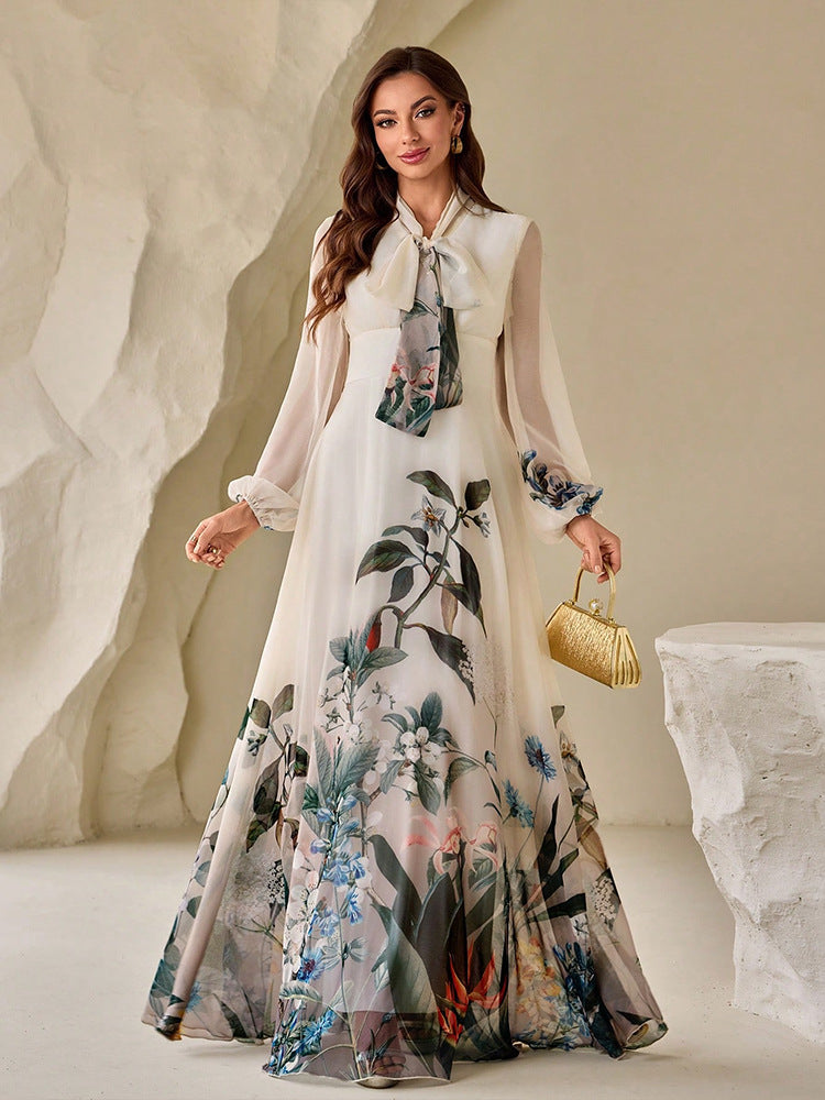 Fashionable Elegant Printed Large Swing Long Dress