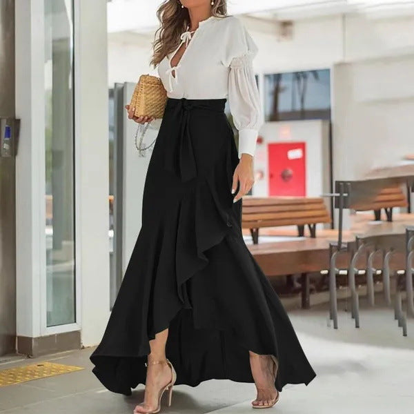 Women's Plaid Mermaid Ruffled Irregular Hem High Waist Casual Umbrella Skirts