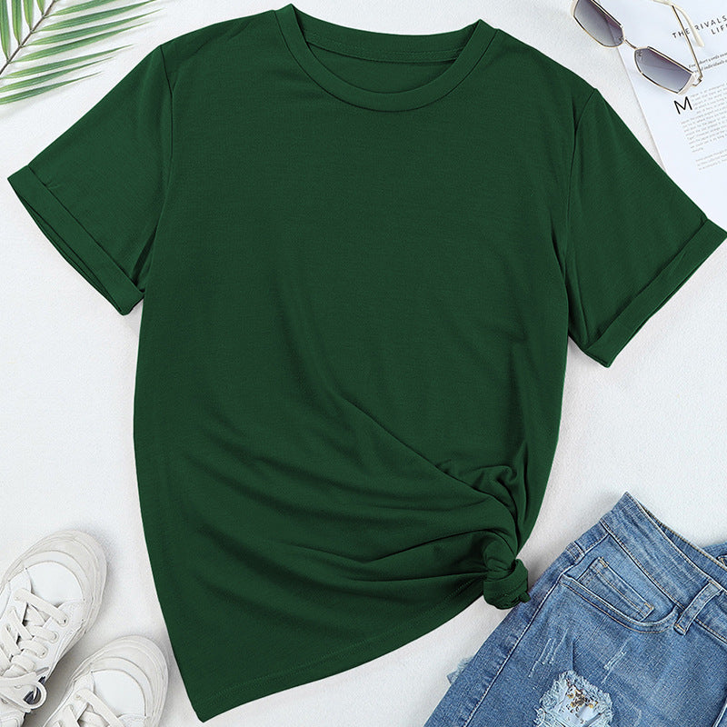 Women's Solid Color Casual Woman's Sleeve Pullover Round Tops