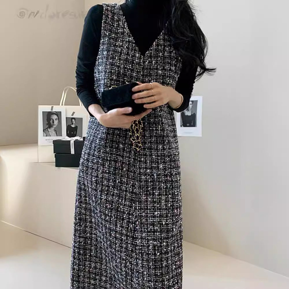 Good Style Sleeveless Commuter Plaid Long Dress
