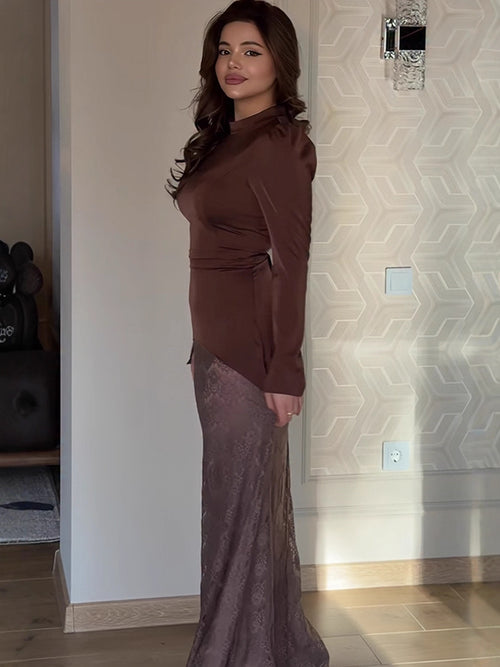Attractive Autumn Fashion Temperament Printing Maxi Dress