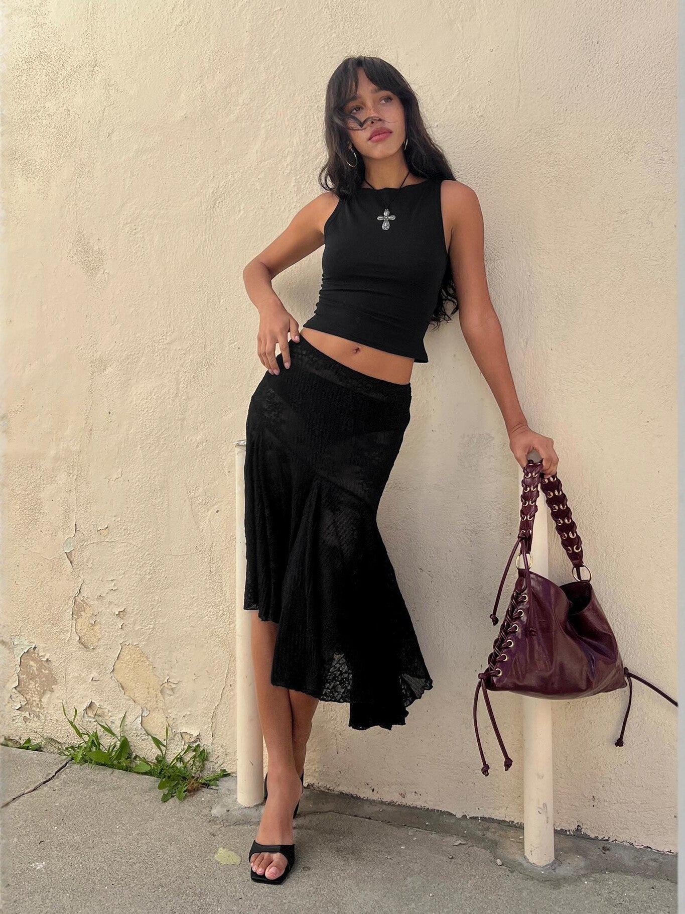 Women's Hollow Lace Summer Irregular Bandage Dress Slimming Hot Skirts