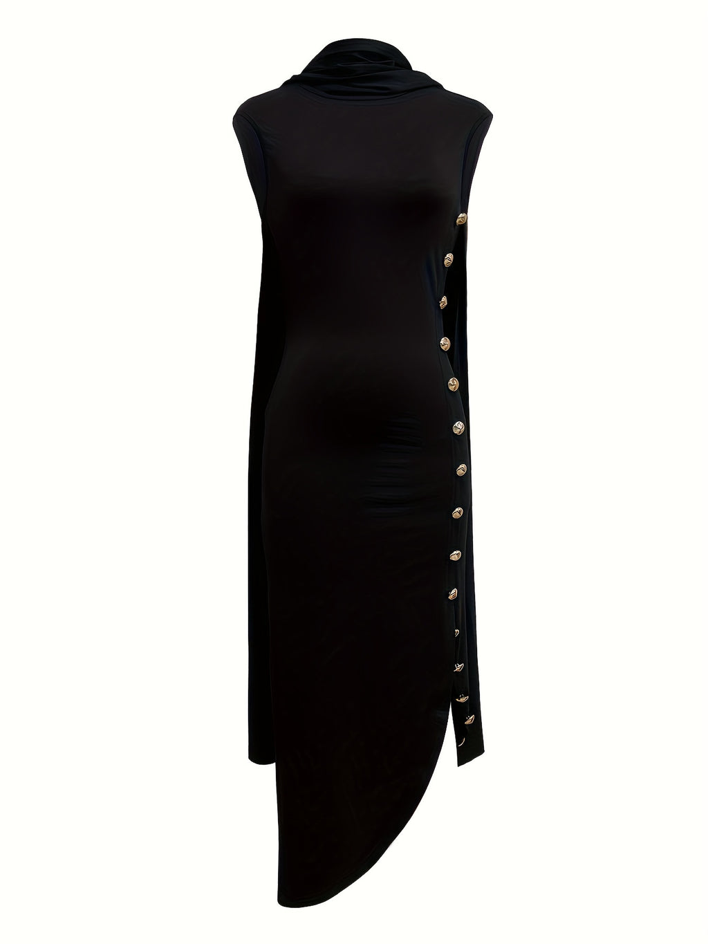 Women's Solid Color Buttons Side Slit Shawl Collar Dress