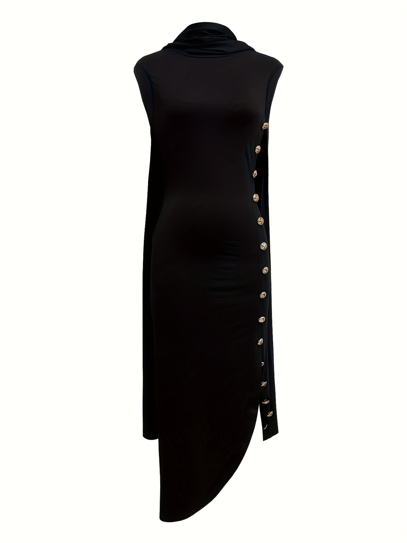 Women's Solid Color Buttons Side Slit Shawl Collar Dress