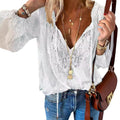 Temperament Commute Loose Printed Lace Solid Color Blouse