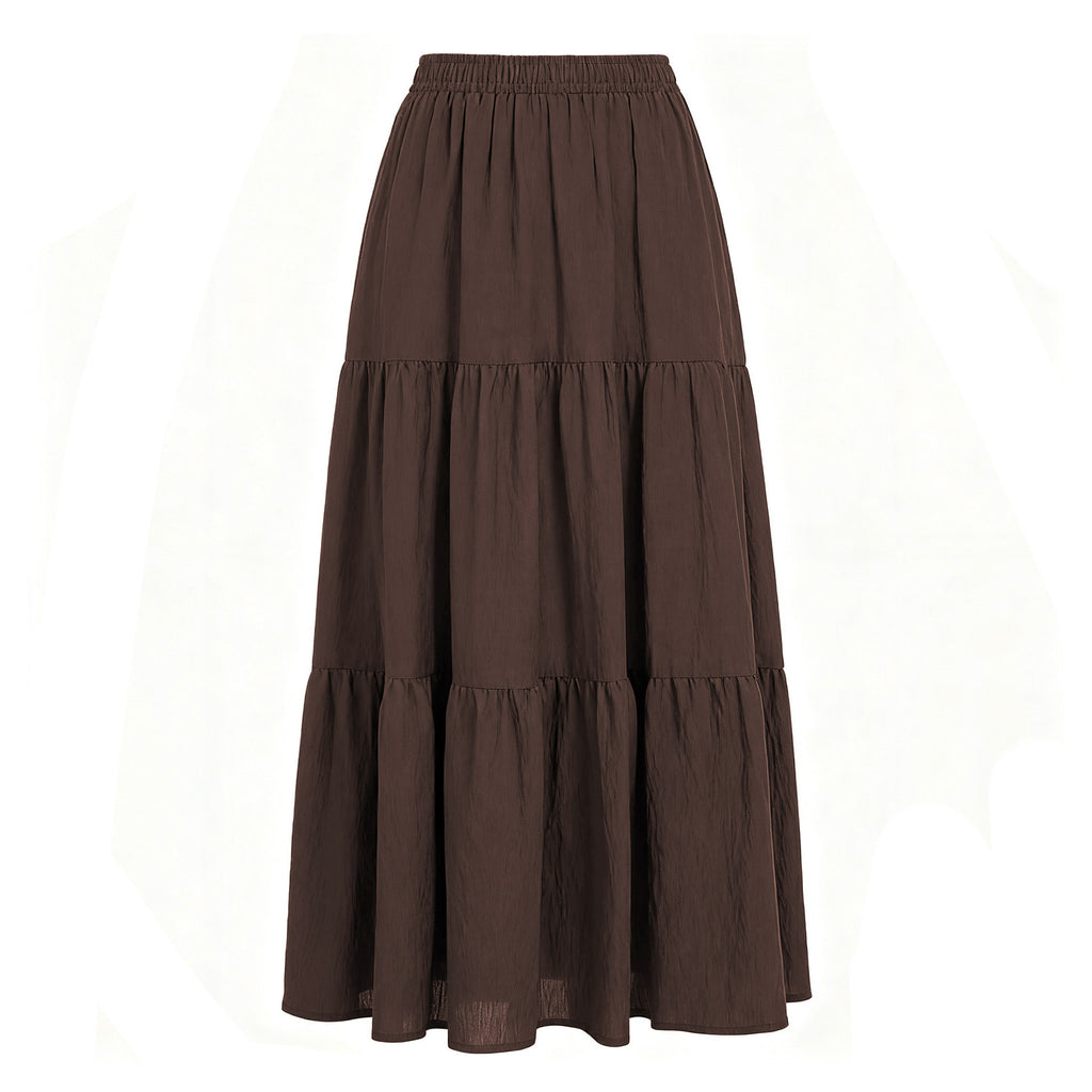 Women's Linen Pocket High Waist Elastic Band Lining Skirt