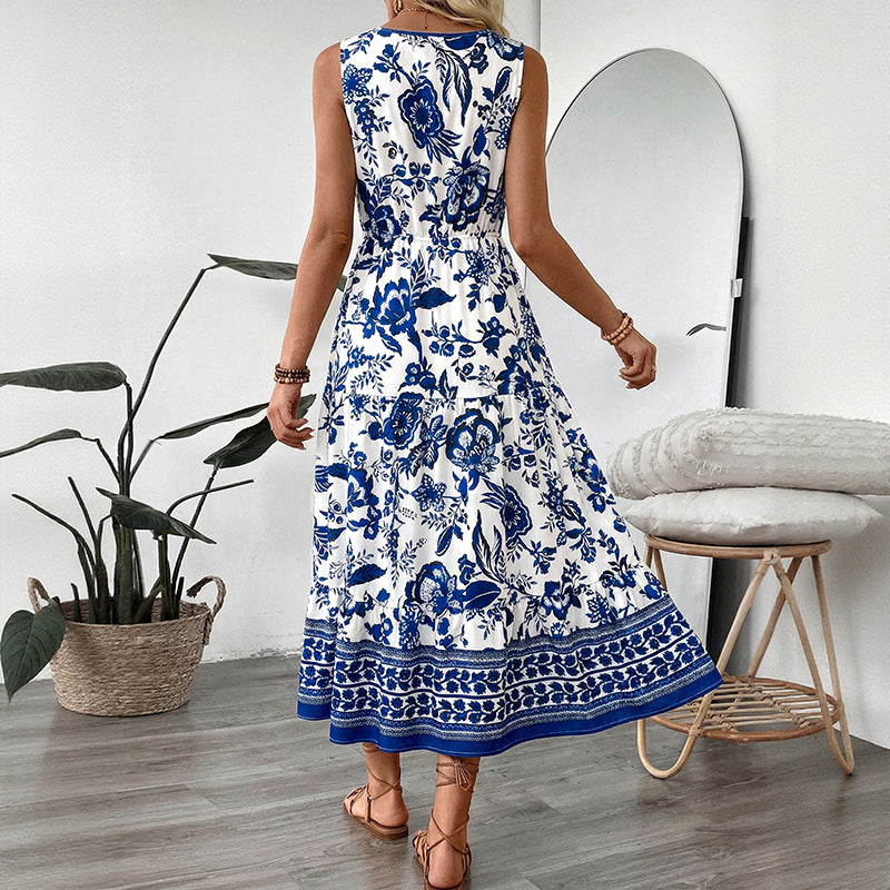 Fresh Vacation Style Long Sleeveless Blue Dress