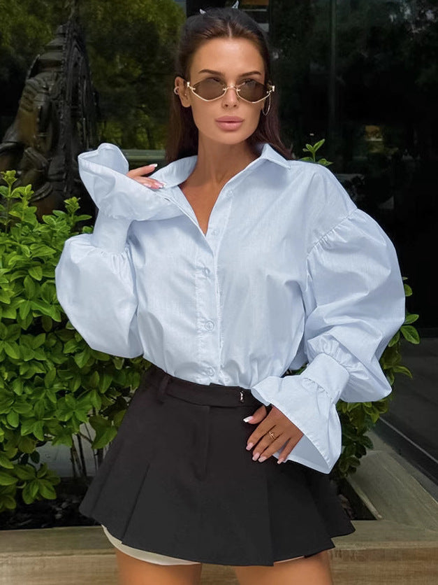 Women's Style Solid Color Polo Collar Loose Blouse
