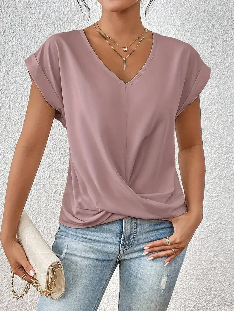 Pretty Women's Solid Color Elegant Sleeve Women's T-shirt