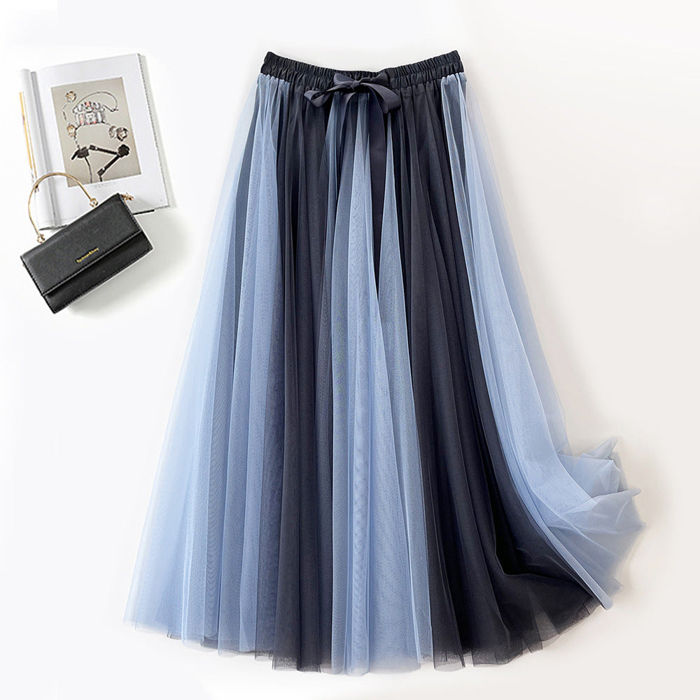 Color Mesh Gentle Four Wide Hem Skirts