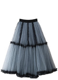 French Style Mesh Pink Polka Dot A- Line Dress Skirts