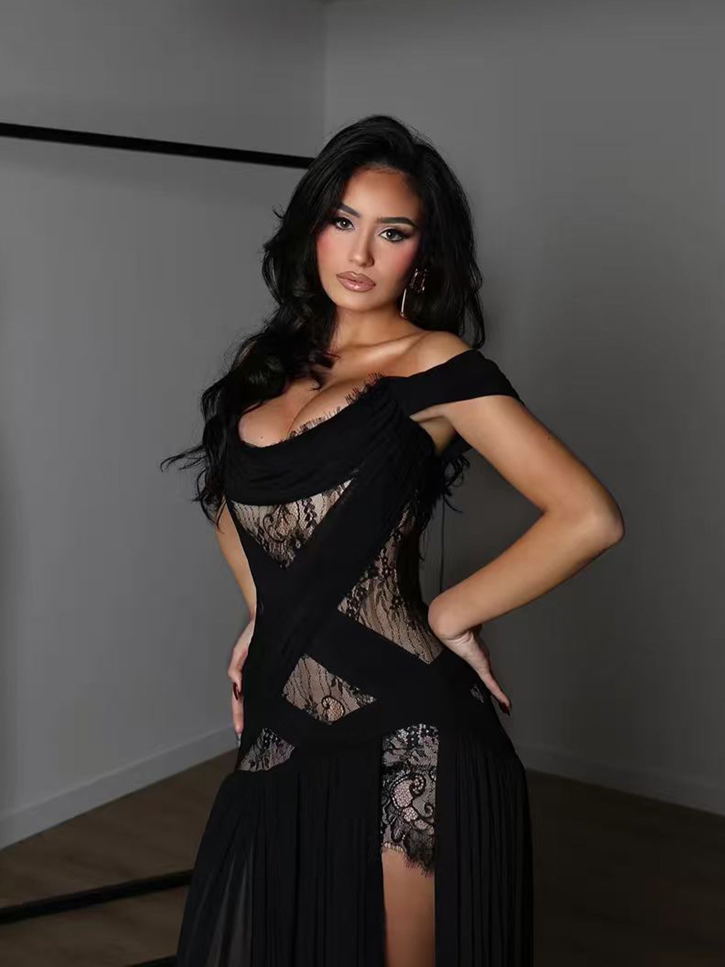 Women's Elegant Sexy Lace Stitching Split Dress