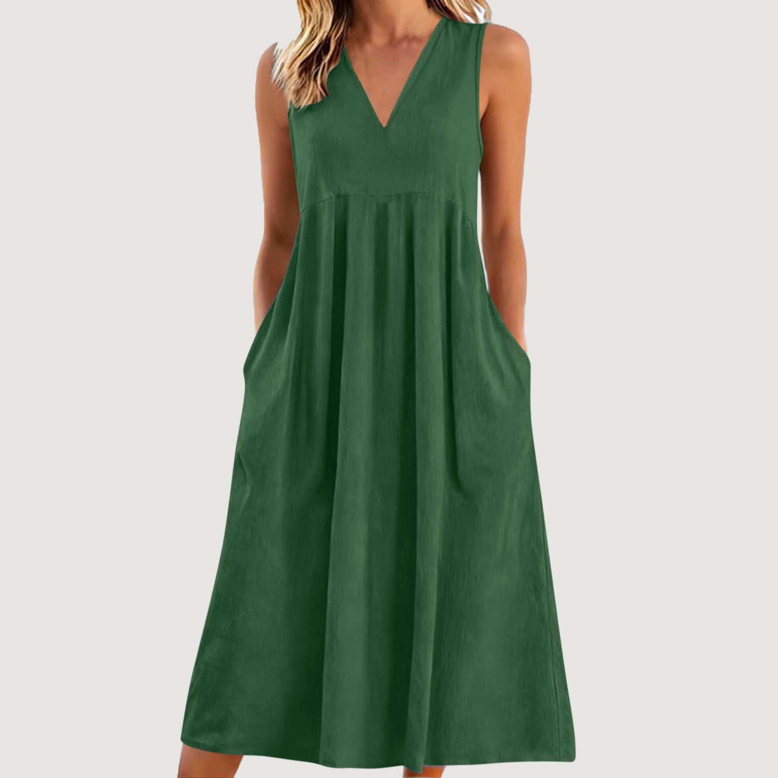 Women's Solid Color Pullover Sleeveless Cotton Linen Dress