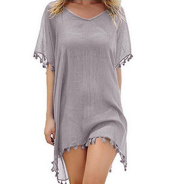 Women's Round Neck Chiffon Tassel Large Loose Beach Dress
