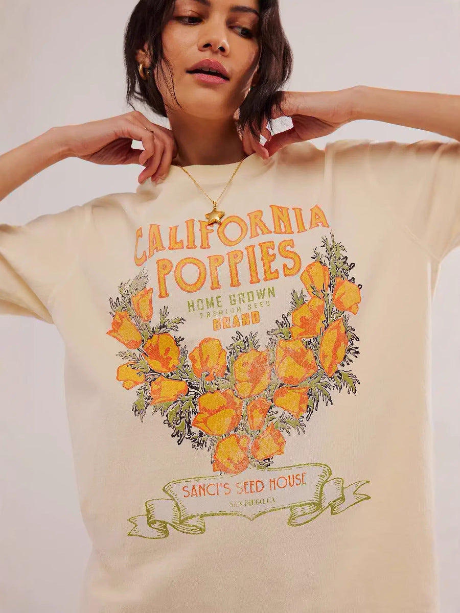Women's Summer Printed Casual Round Neck Women's T-shirt