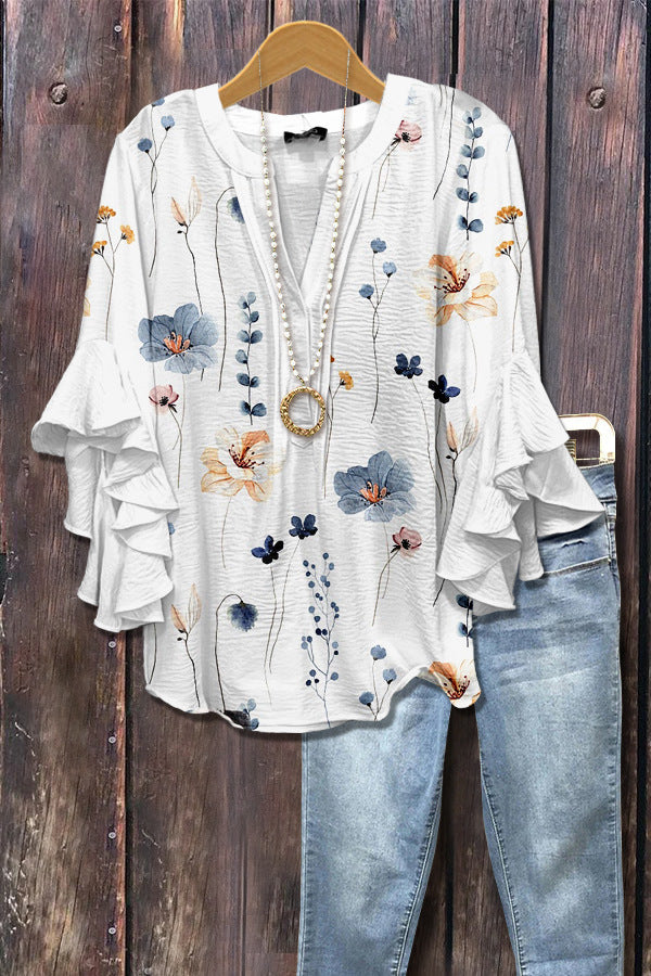 Women's Creative Floral Element Printing Digital Casual Trend Lotus Women's T-shirt